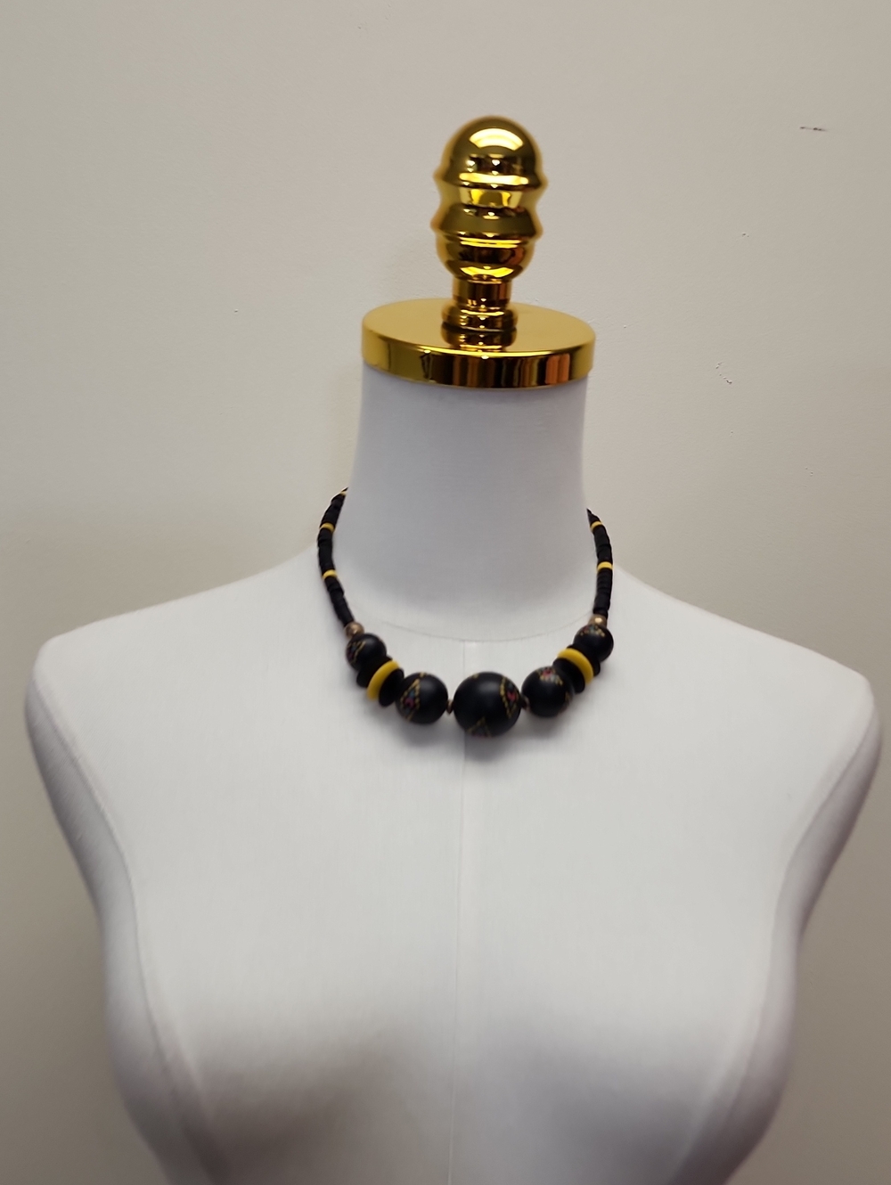 Handmade Black Yellow Beaded Statement Necklace
